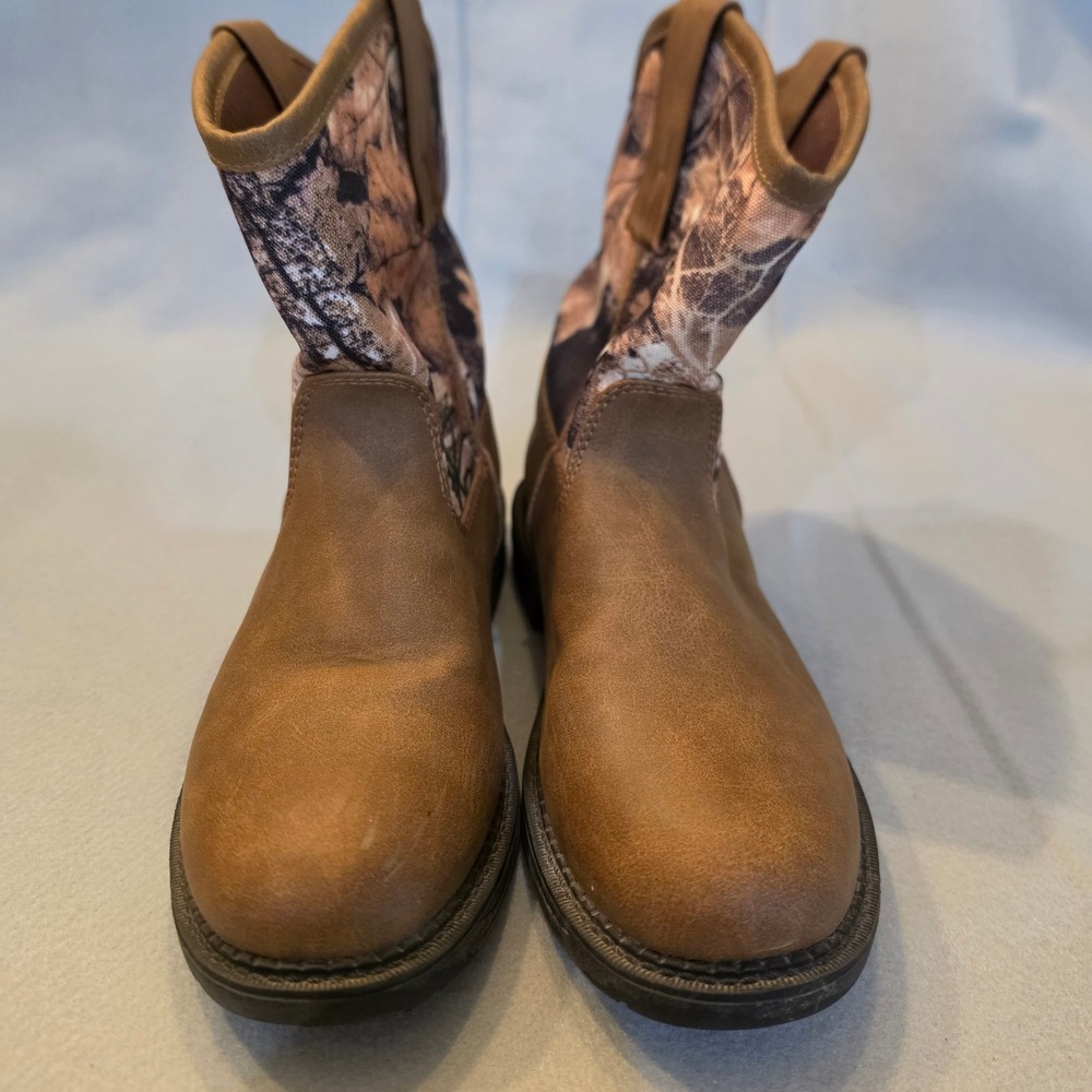 Max Western Boots Kids 4M Brown Camo Good Pull On Rugged